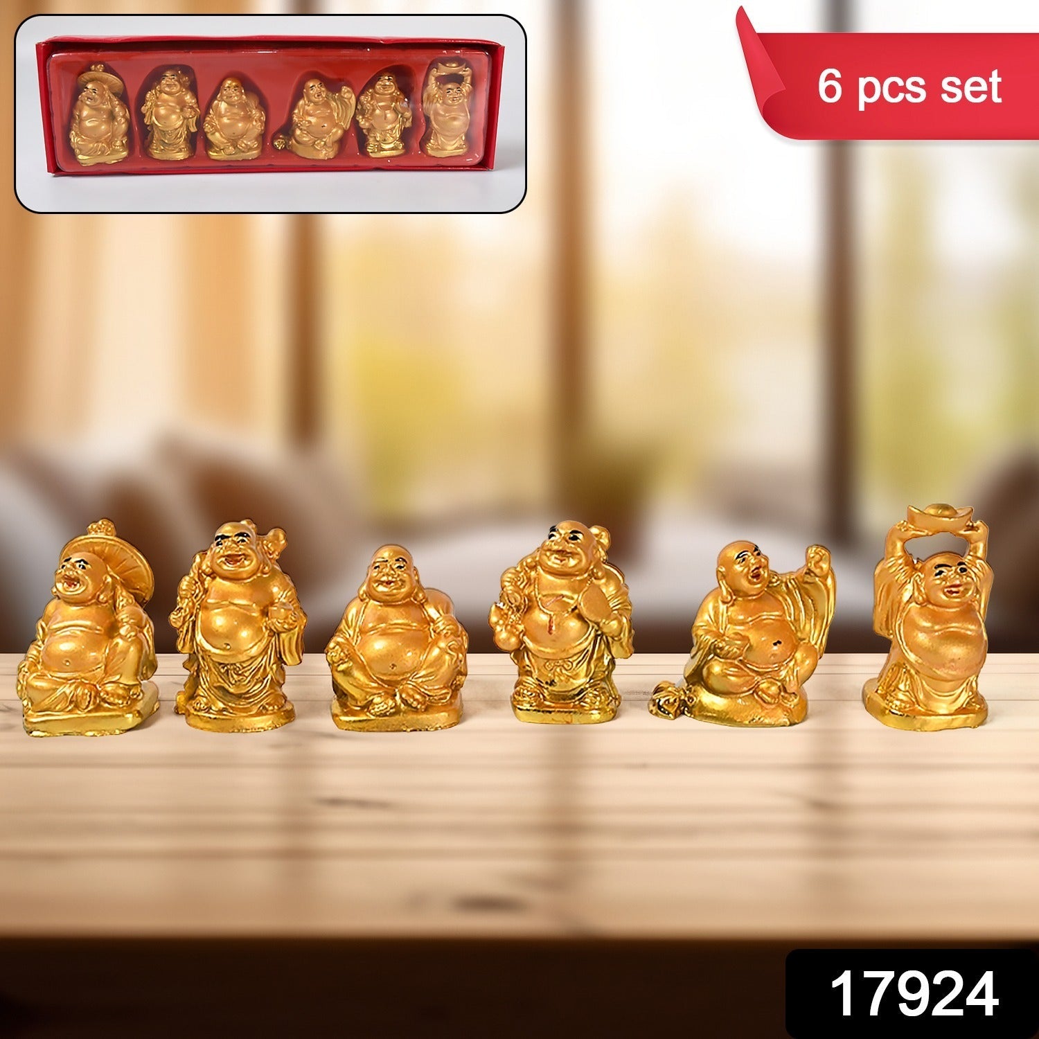 17924 Golden Laughing Buddha Set Of Six Pieces Statue For Happiness, Wealth & Good luck Decor For Wealth and Success (6 Pcs Set) 17924 Golden Laughing Buddha Set Of Six Pieces Statue For Happiness, Wealth & Good luck Decor For Wealth and Success (6 Pcs Set)